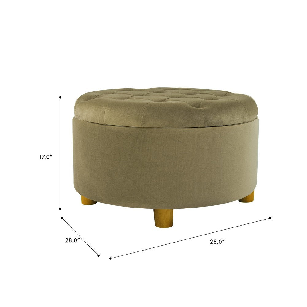 Jo Storage Ottoman | 28’’ Round Tufted Lift Top | Sage Green Velvet BM334040