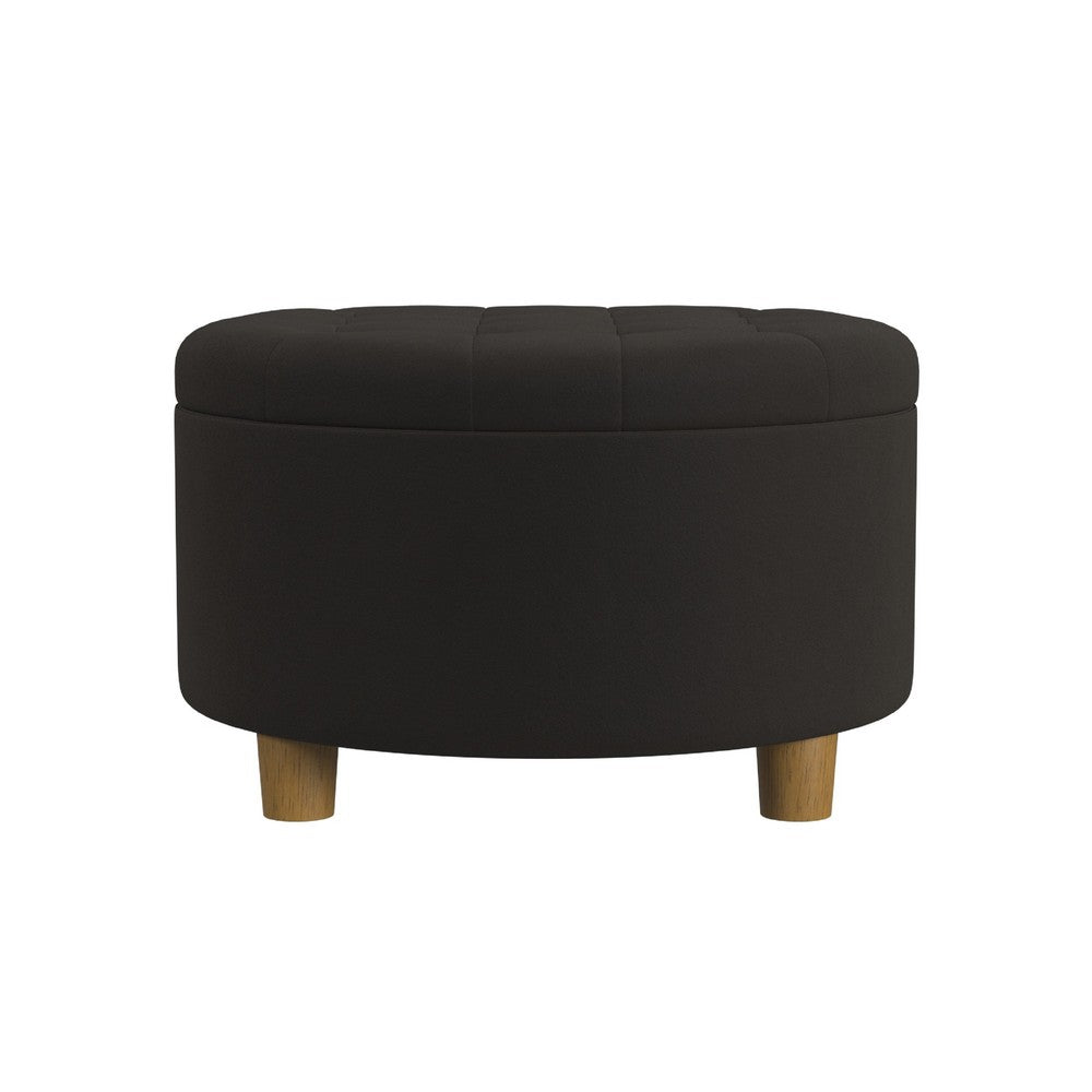 Jo Storage Ottoman, 28" Round Tufted Lift Top, Chocolate Brown Velvet