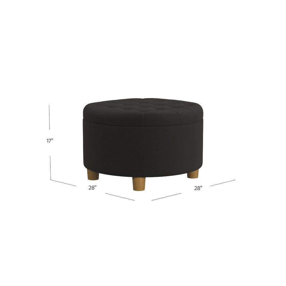 Jo Storage Ottoman, 28" Round Tufted Lift Top, Chocolate Brown Velvet