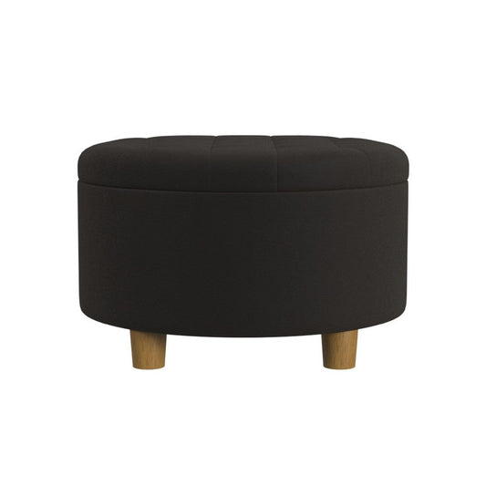 Jo Storage Ottoman, 28" Round Tufted Lift Top, Chocolate Brown Velvet