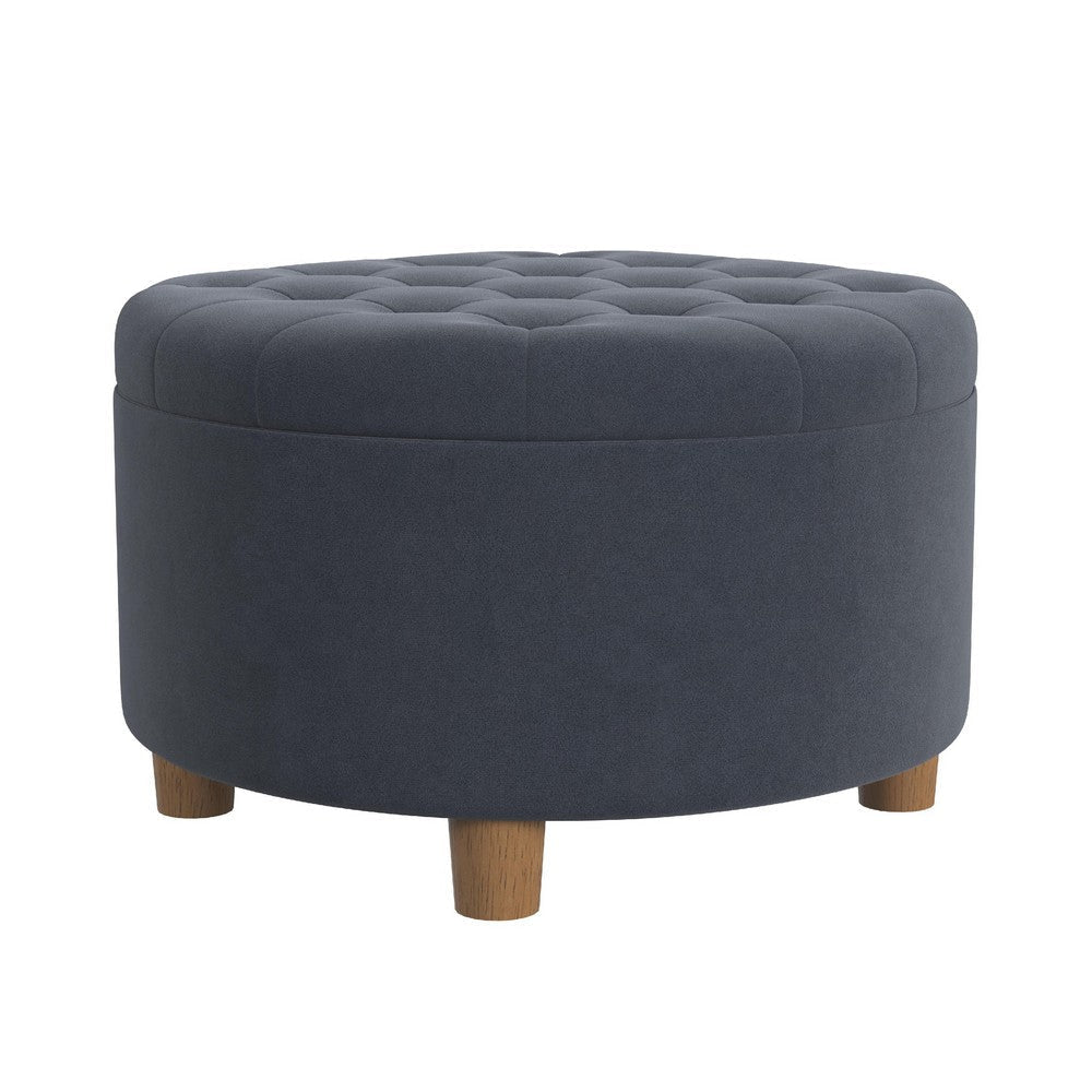 Jo Storage Ottoman | 28’’ Round Tufted Lift Top | Steel Blue Velvet BM334042