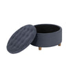 Jo Storage Ottoman | 28’’ Round Tufted Lift Top | Steel Blue Velvet BM334042