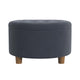 Jo Storage Ottoman | 28" Round Tufted Lift Top | Steel Blue Velvet
