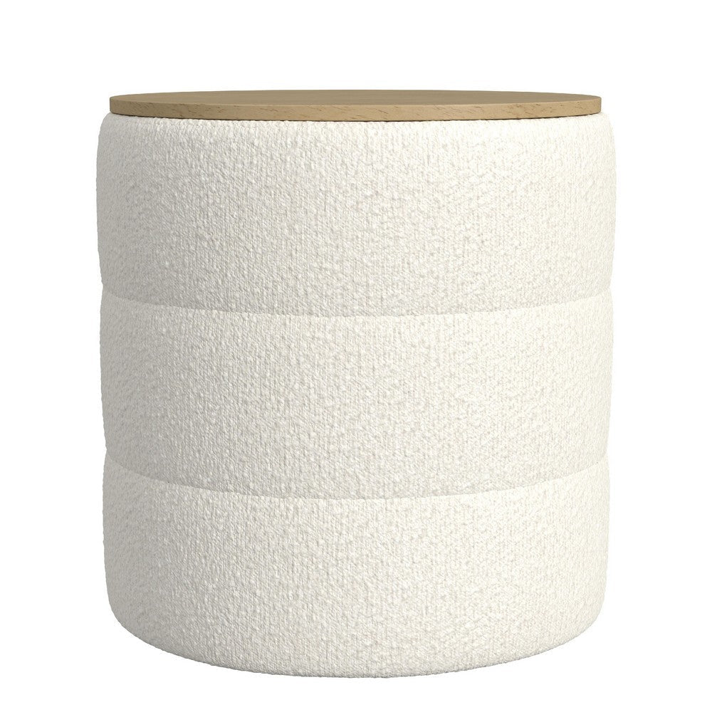 Mona Storage Ottoman | 19’’ Round Lift Top | Channeled Ivory Boucle BM334043