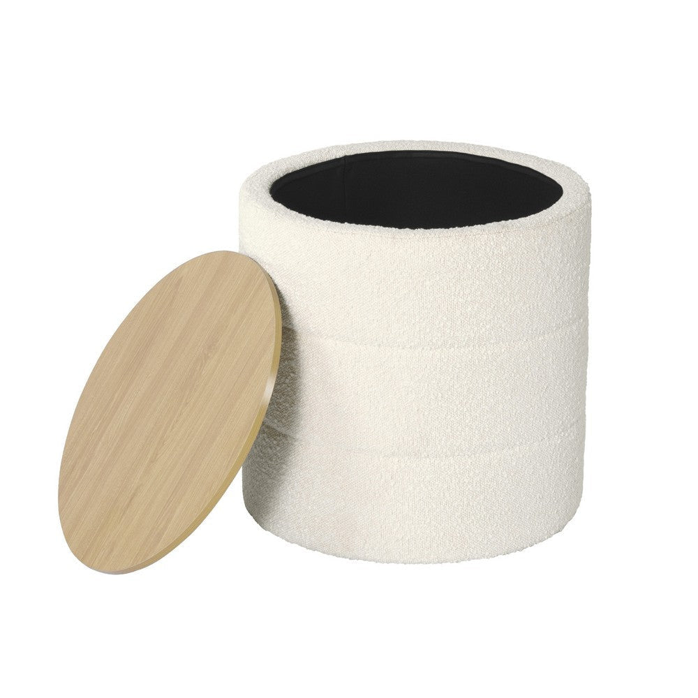 Mona Storage Ottoman | 19’’ Round Lift Top | Channeled Ivory Boucle BM334043