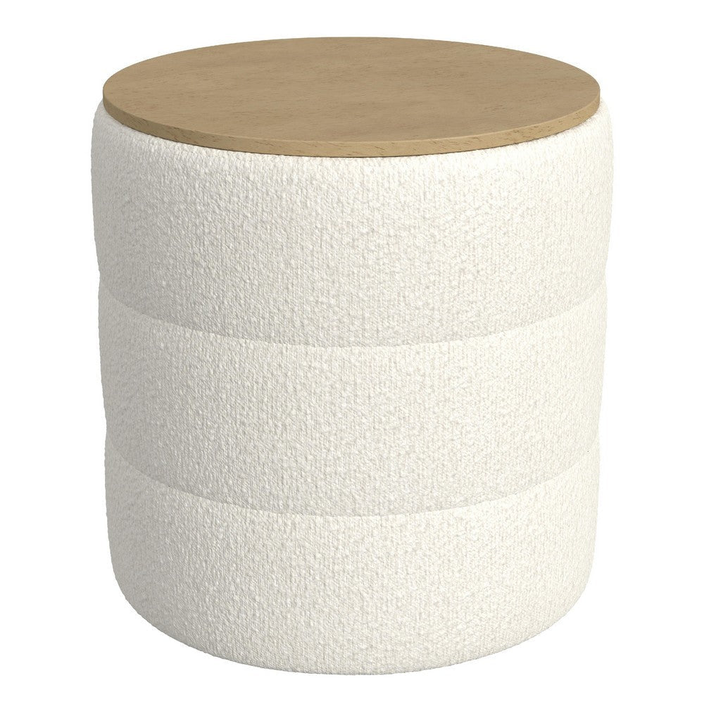 Mona Storage Ottoman | 19’’ Round Lift Top | Channeled Ivory Boucle BM334043