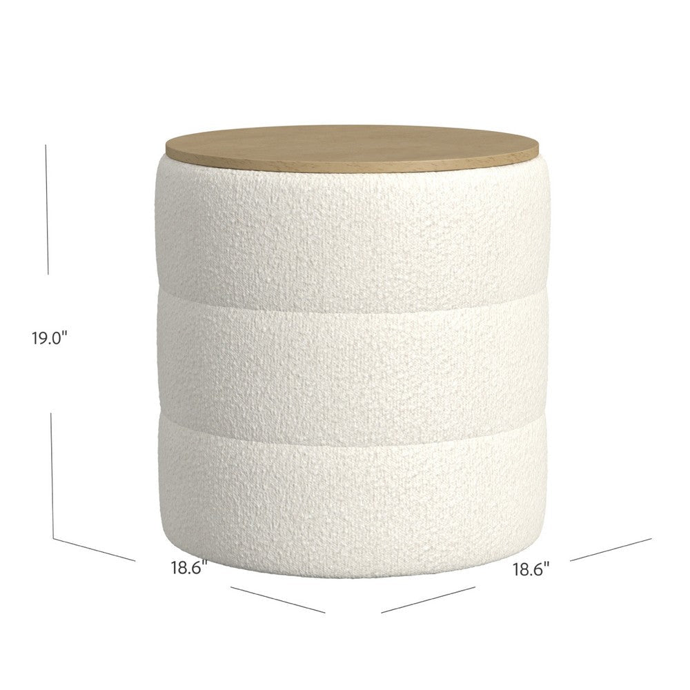 Mona Storage Ottoman | 19’’ Round Lift Top | Channeled Ivory Boucle BM334043