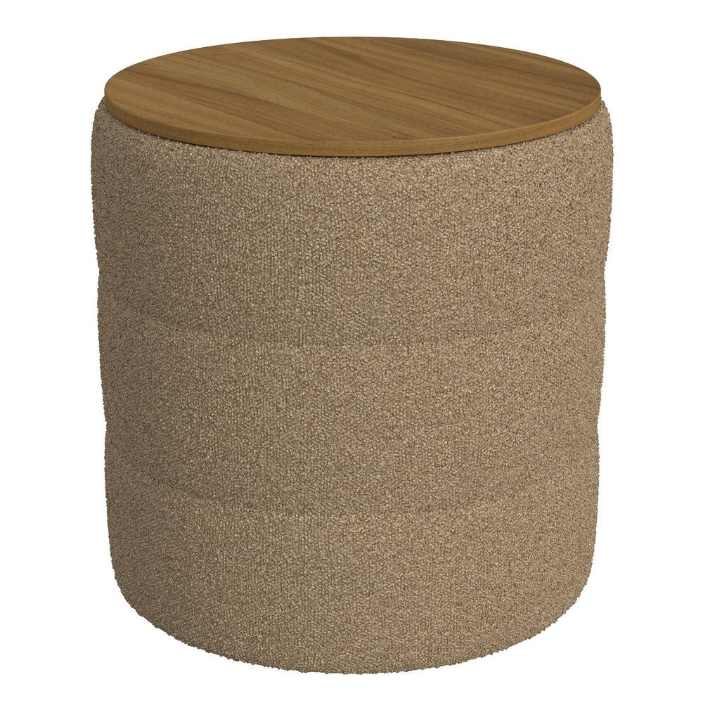 Mona Storage Ottoman | 19’’ Round Lift Top | Channeled Brown Boucle BM334044
