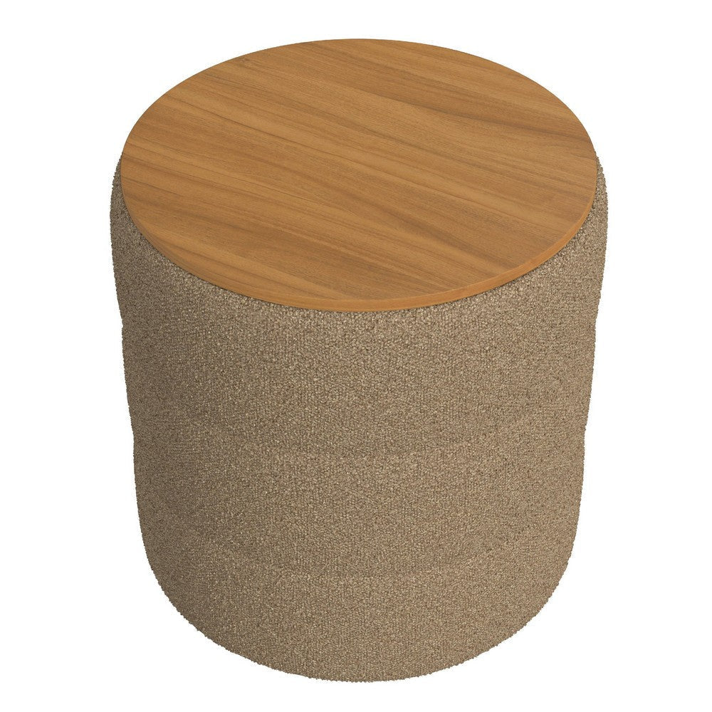 Mona Storage Ottoman | 19" Round Lift Top | Channeled Brown Boucle