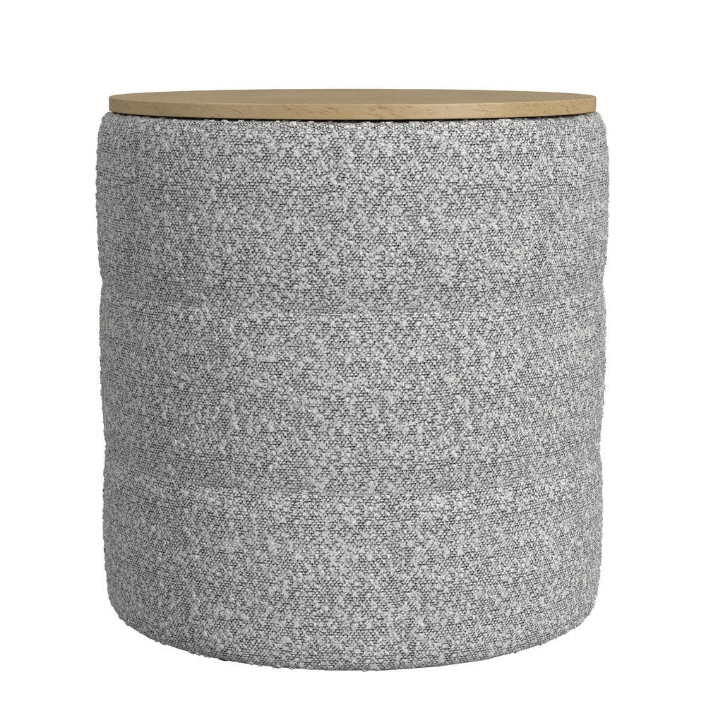 Mona Storage Ottoman | 19’’ Round Lift Top | Channeled Gray Boucle BM334045