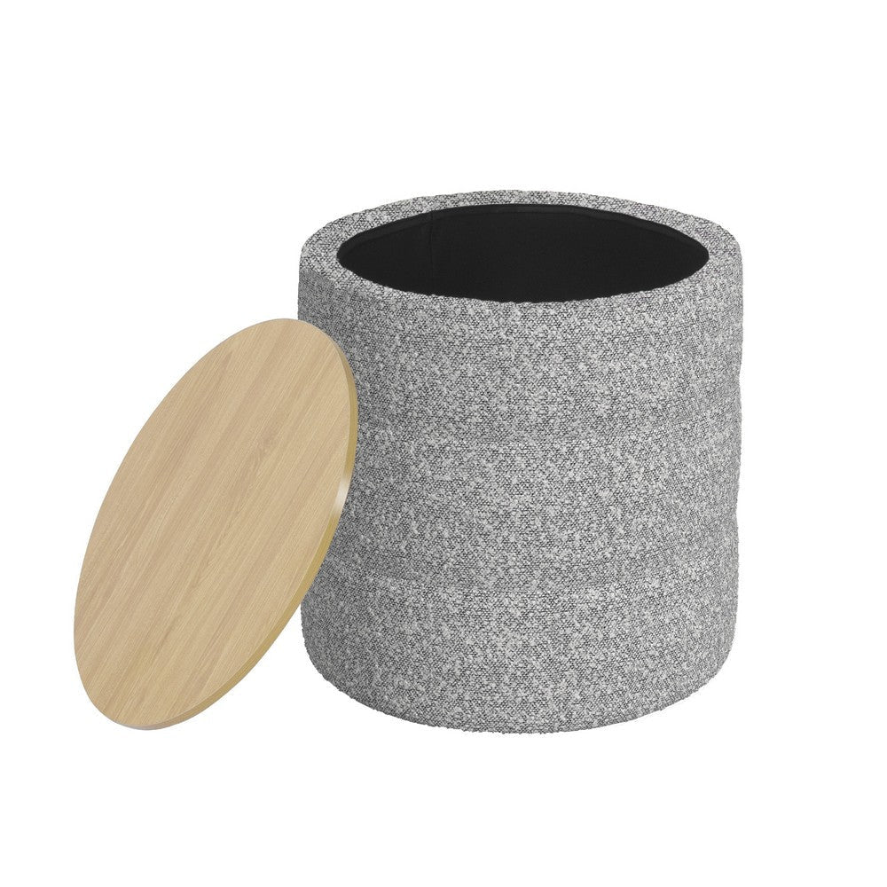 Mona Storage Ottoman | 19’’ Round Lift Top | Channeled Gray Boucle BM334045
