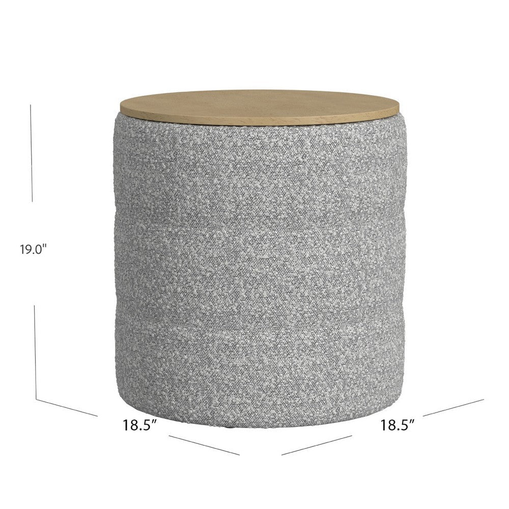 Mona Storage Ottoman | 19’’ Round Lift Top | Channeled Gray Boucle BM334045