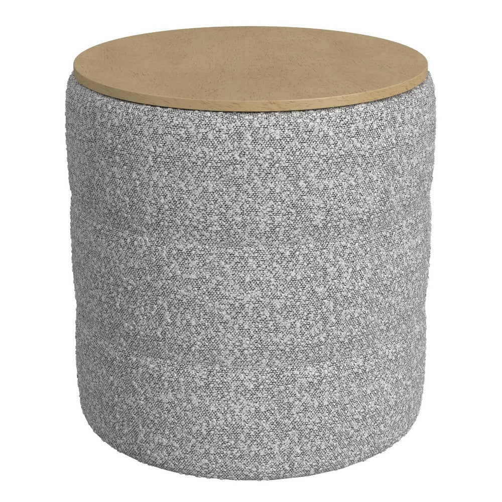 Mona Storage Ottoman | 19" Round Lift Top | Channeled Gray Boucle