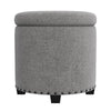 Zoya Storage Ottoman | 19’’ Round Lift Top | Light Gray Woven Fabric