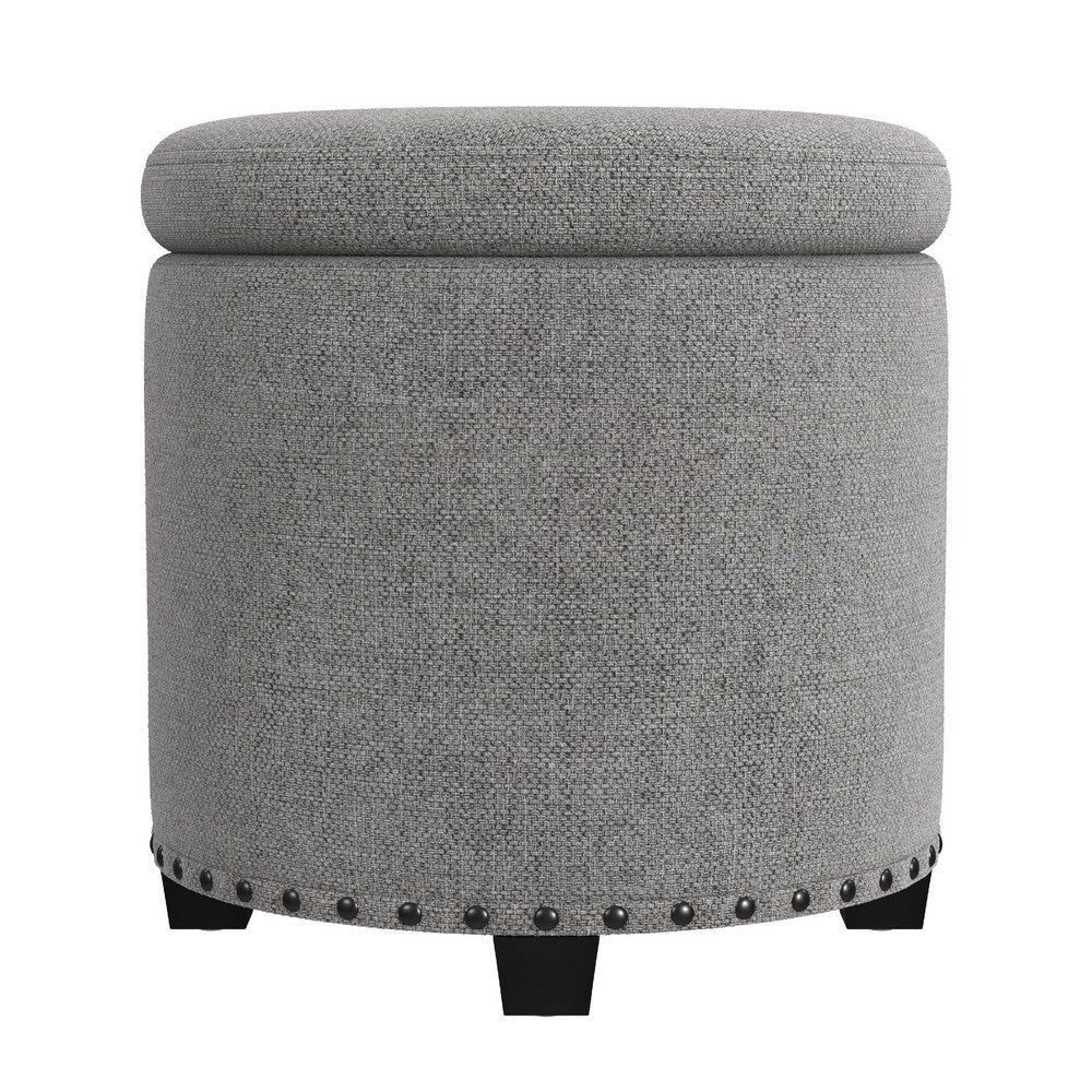 Zoya Storage Ottoman | 19’’ Round Lift Top | Light Gray Woven Fabric