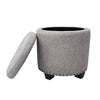 Zoya Storage Ottoman | 19’’ Round Lift Top | Light Gray Woven Fabric
