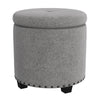 Zoya Storage Ottoman | 19" Round Lift Top | Light Gray Woven Fabric