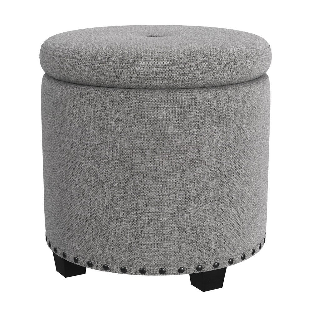 Zoya Storage Ottoman | 19" Round Lift Top | Light Gray Woven Fabric