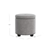Zoya Storage Ottoman | 19’’ Round Lift Top | Light Gray Woven Fabric