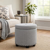 Zoya Storage Ottoman | 19" Round Lift Top | Light Gray Woven Fabric