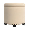 Zoya Storage Ottoman | 19’’ Round Lift Top | Beige Woven Fabric BM334047
