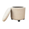 Zoya Storage Ottoman | 19’’ Round Lift Top | Beige Woven Fabric BM334047