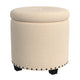 Zoya Storage Ottoman | 19’’ Round Lift Top | Beige Woven Fabric BM334047