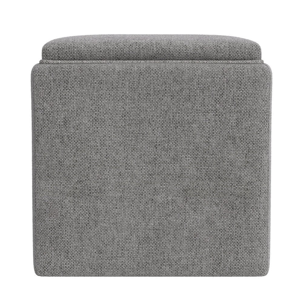 Soa Storage Accent Ottoman | 18’’ Square Tray Top | Gray Woven Fabric