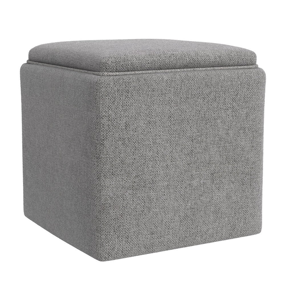 Soa Storage Accent Ottoman | 18’’ Square Tray Top | Gray Woven Fabric