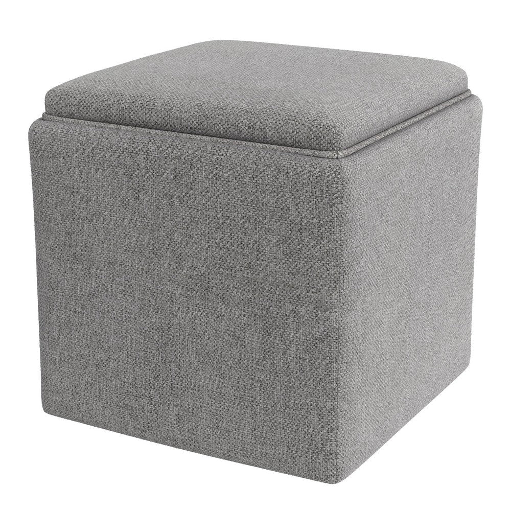 Soa Storage Accent Ottoman | 18" Square Tray Top | Gray Woven Fabric