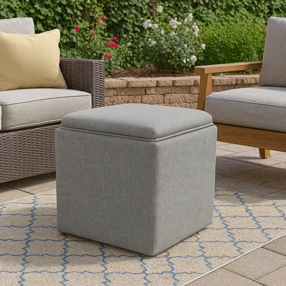 Soa Storage Accent Ottoman | 18" Square Tray Top | Gray Woven Fabric