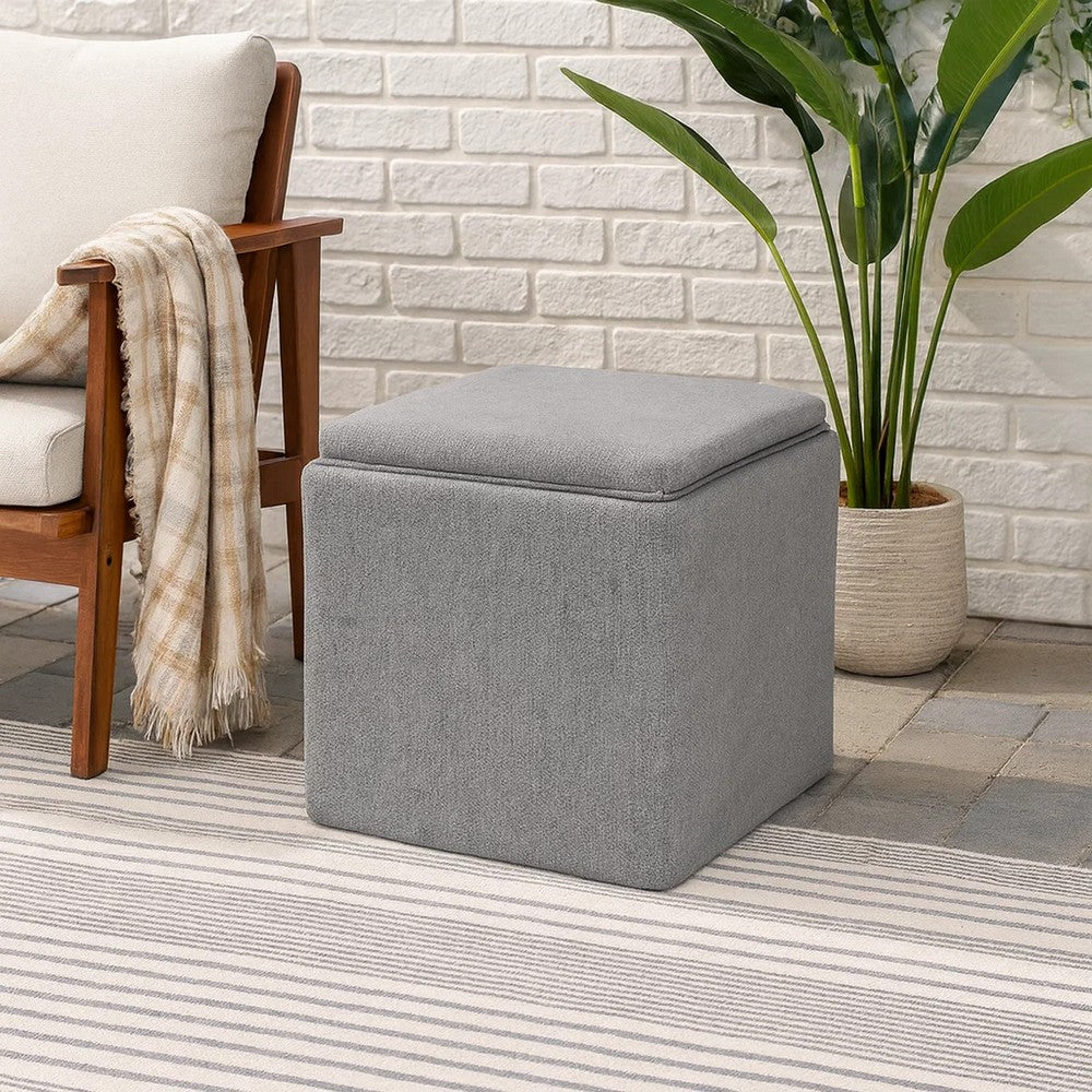 Soa Storage Accent Ottoman | 18" Square Tray Top | Gray Woven Fabric