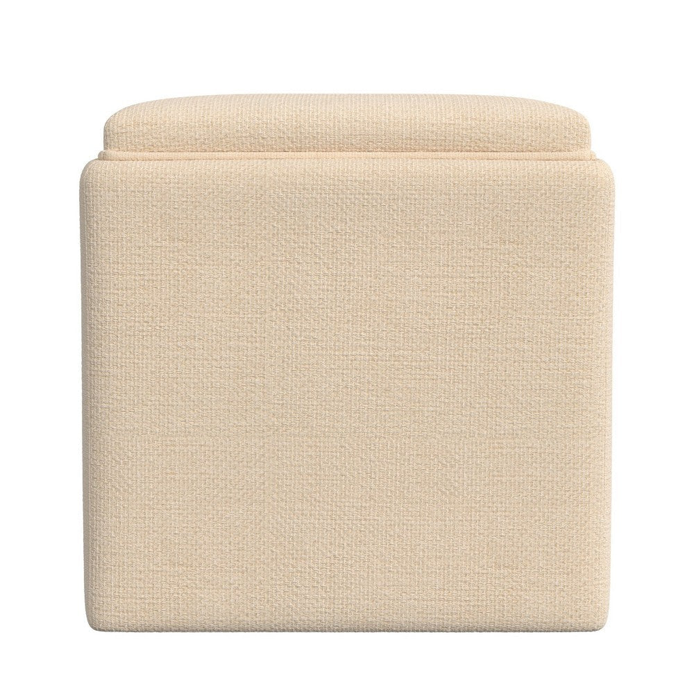 Soa Storage Ottoman | 18’’ Square Tray Top | Light Beige Woven Fabric