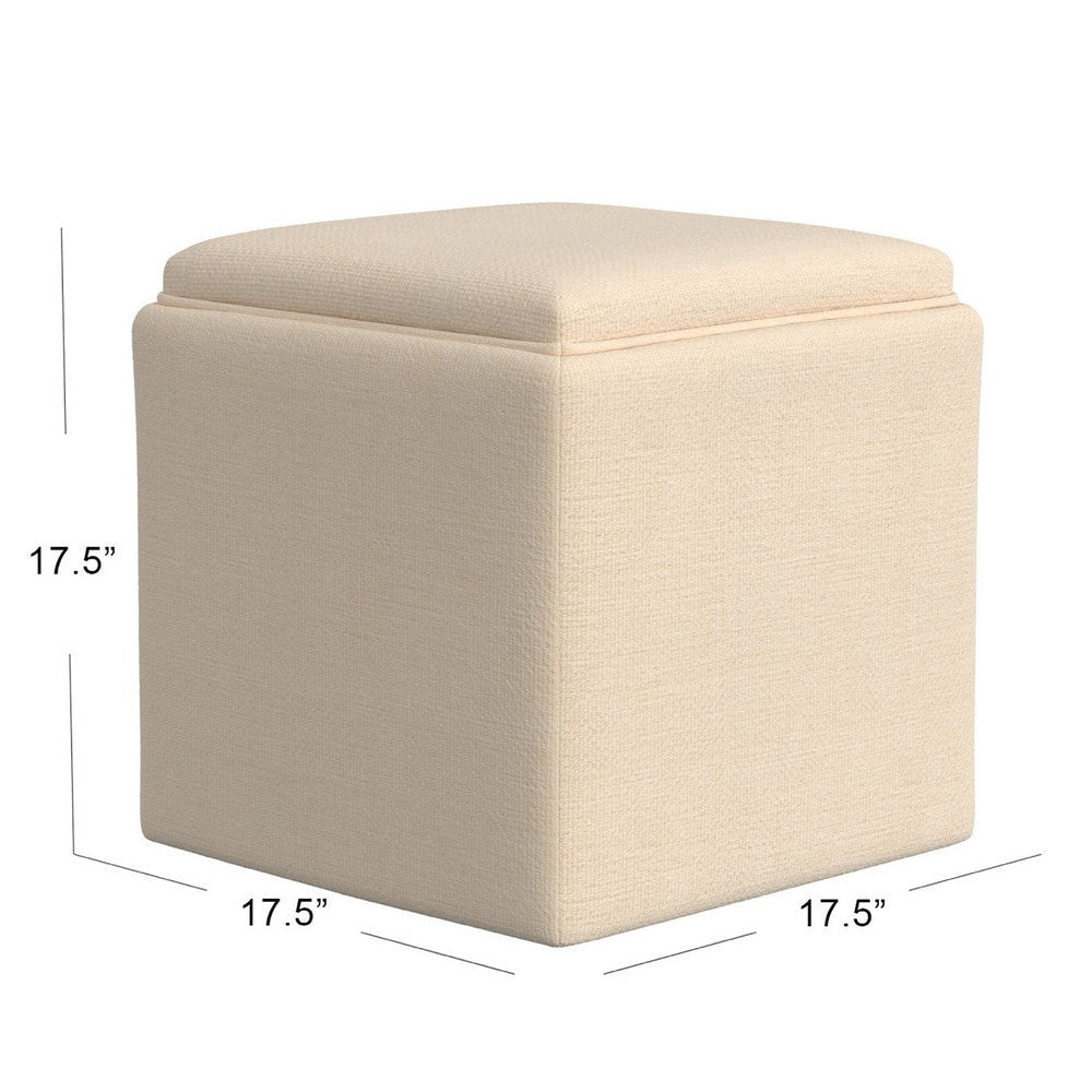 Soa Storage Ottoman | 18’’ Square Tray Top | Light Beige Woven Fabric