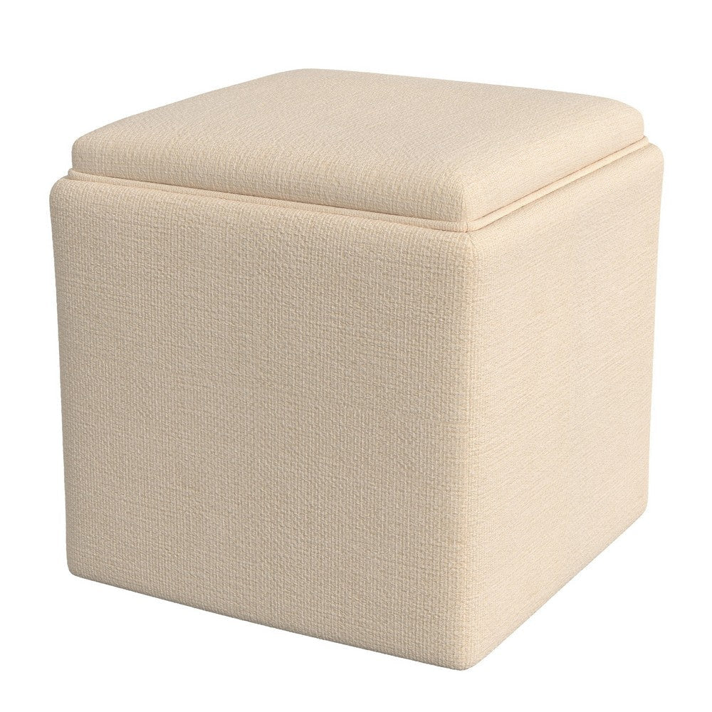 Soa Storage Ottoman | 18" Square Tray Top | Light Beige Woven Fabric