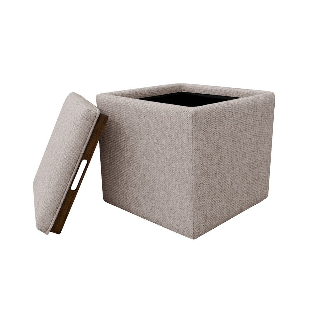 Soa Storage Ottoman | 18’’ Square Tray Top | Light Brown Woven Fabric