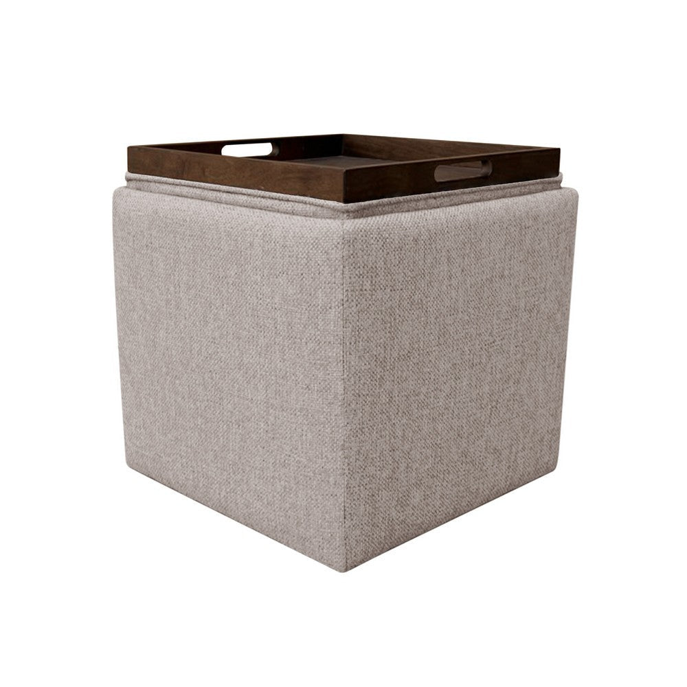 Soa Storage Ottoman | 18’’ Square Tray Top | Light Brown Woven Fabric