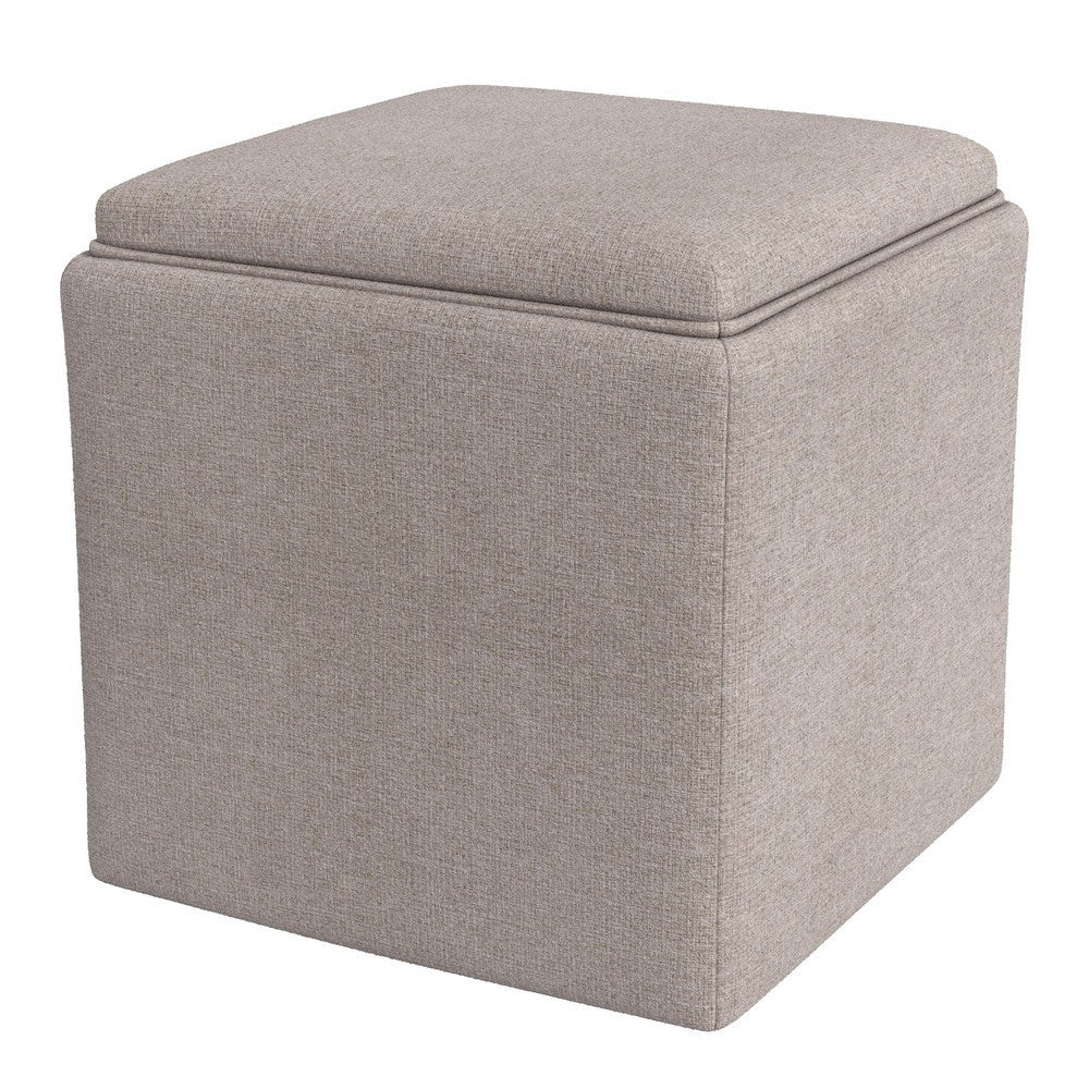 Soa Storage Ottoman | 18" Square Tray Top | Light Brown Woven Fabric