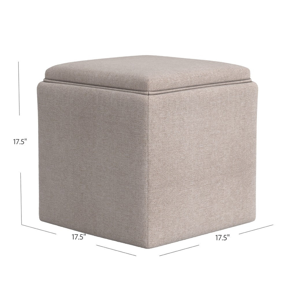 Soa Storage Ottoman | 18’’ Square Tray Top | Light Brown Woven Fabric