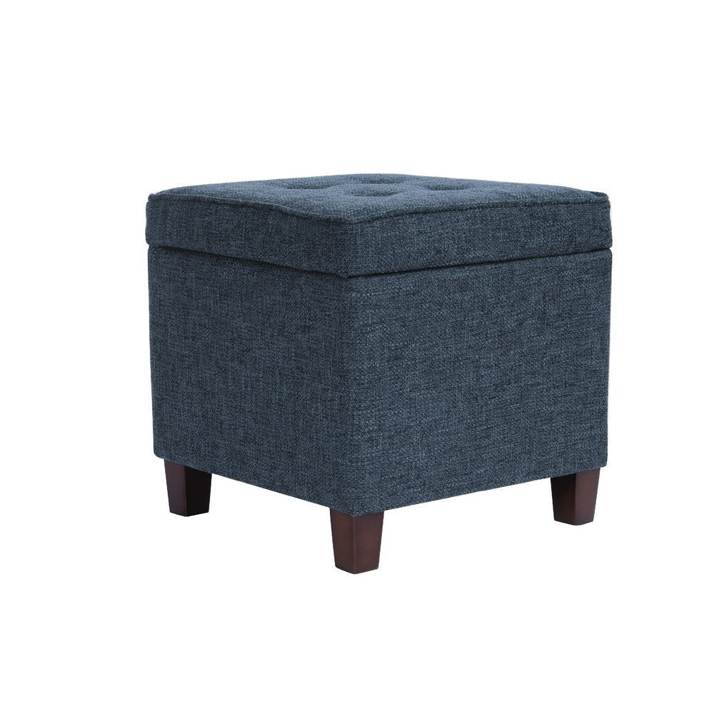 Hery Storage Ottoman | 18" Square Tray Top | Navy Blue Woven Fabric