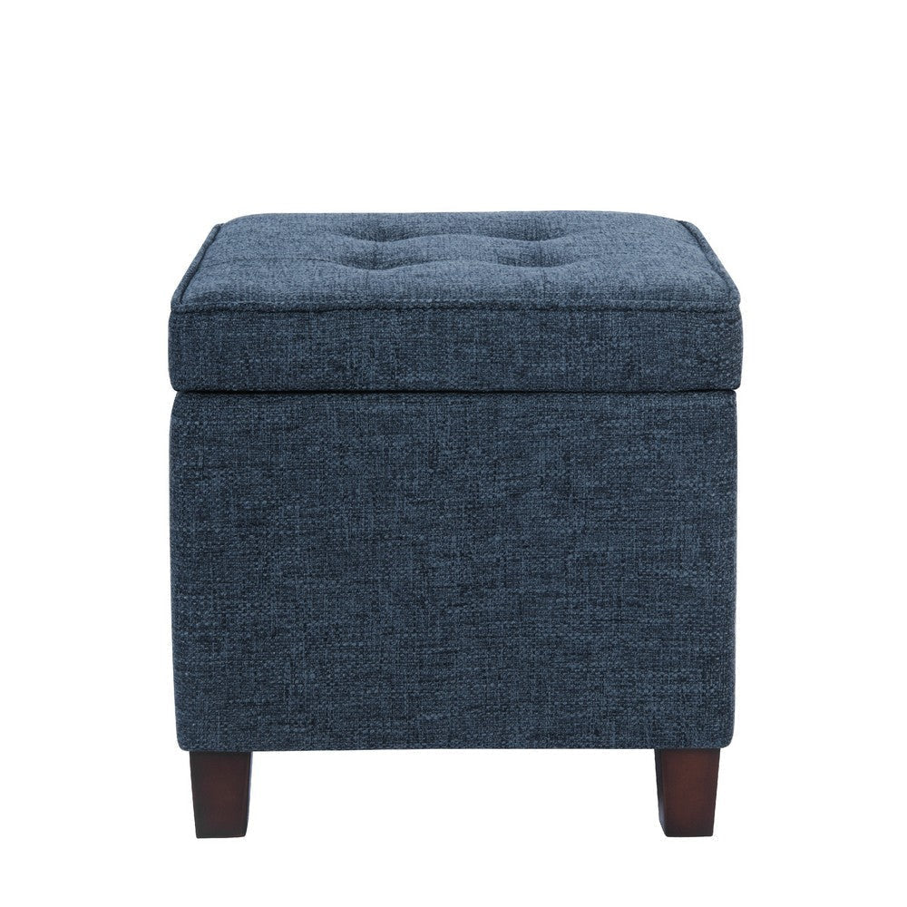 Hery Storage Ottoman | 18’’ Square Tray Top | Navy Blue Woven Fabric BM334051