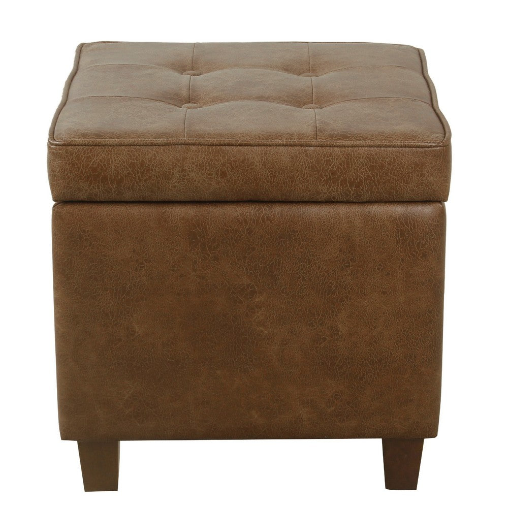 Hery Storage Ottoman | 18" Square Tray Top | Rich Brown Faux Leather