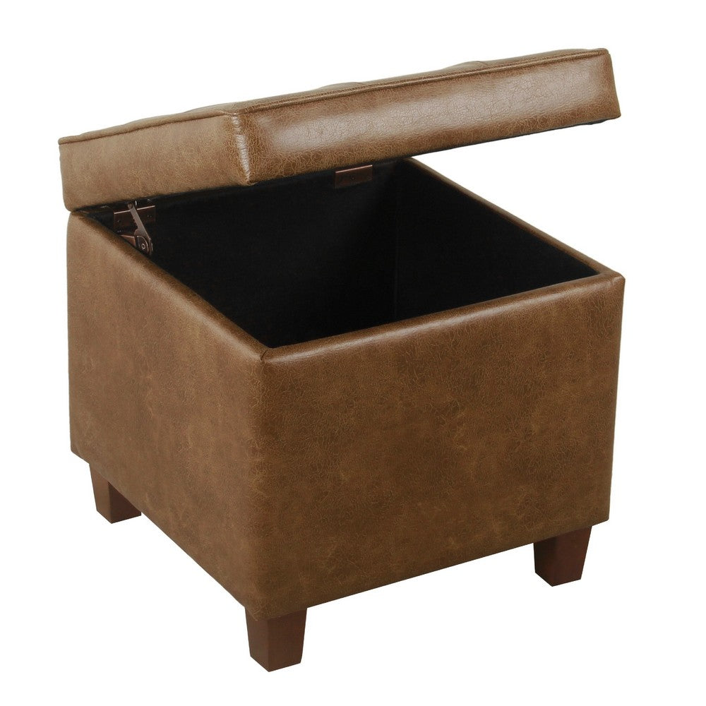 Hery Storage Ottoman | 18" Square Tray Top | Rich Brown Faux Leather