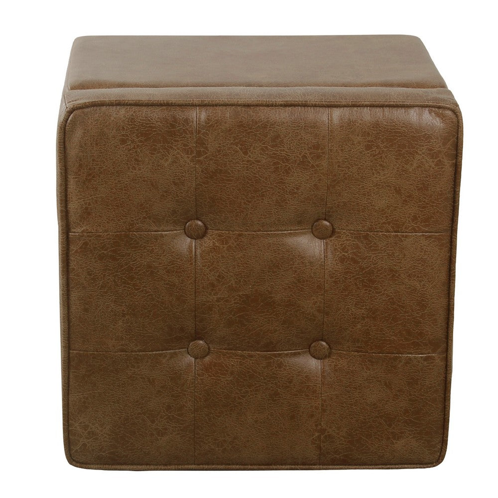 Hery Storage Ottoman | 18" Square Tray Top | Rich Brown Faux Leather