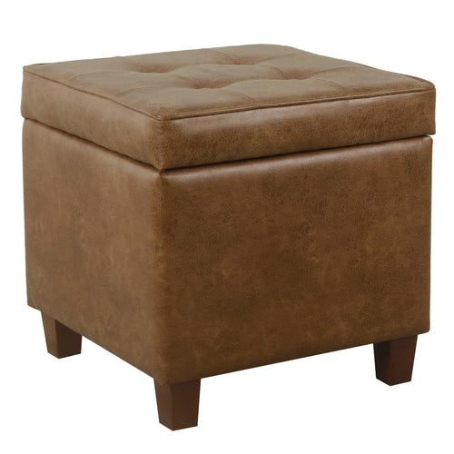 Hery Storage Ottoman | 18" Square Tray Top | Rich Brown Faux Leather
