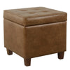 Hery Storage Ottoman | 18" Square Tray Top | Rich Brown Faux Leather