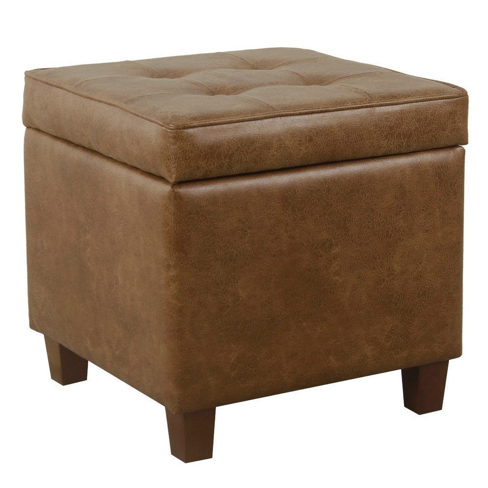 Hery Storage Ottoman | 18" Square Tray Top | Rich Brown Faux Leather