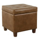 Hery Storage Ottoman | 18" Square Tray Top | Rich Brown Faux Leather