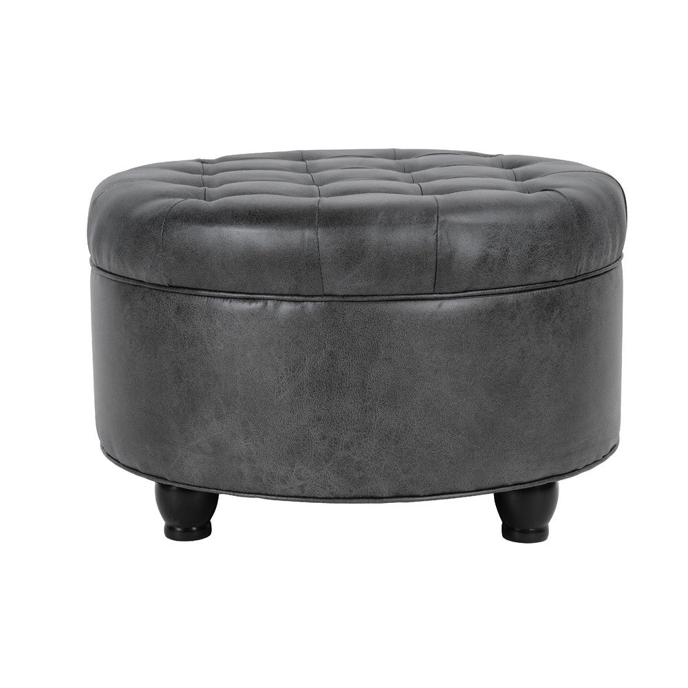 Gery Storage Ottoman | 25’’ Round Tray Top | Dark Gray Faux Leather BM334053
