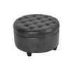 Gery Storage Ottoman | 25" Round Tray Top | Dark Gray Faux Leather